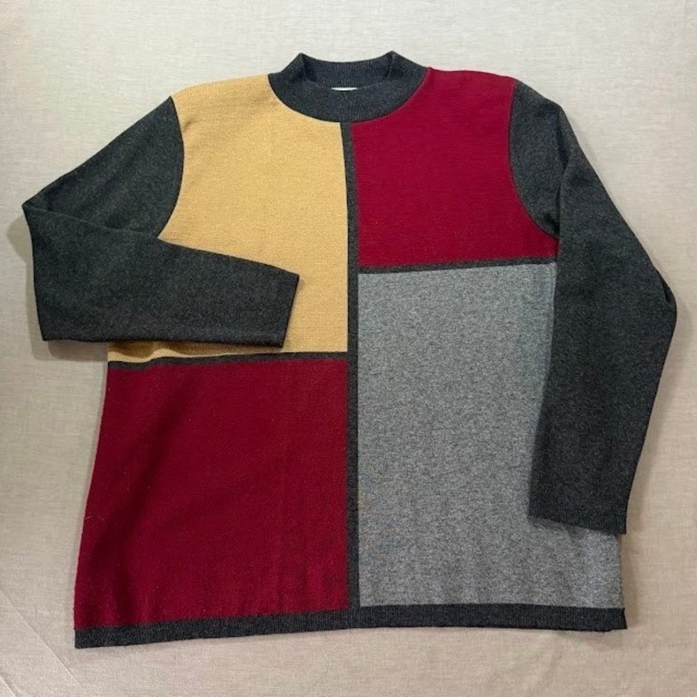 Vintage Alfred Dunner Colorblock Mock Neck Sweater XL Made in‎ USA Acrylic